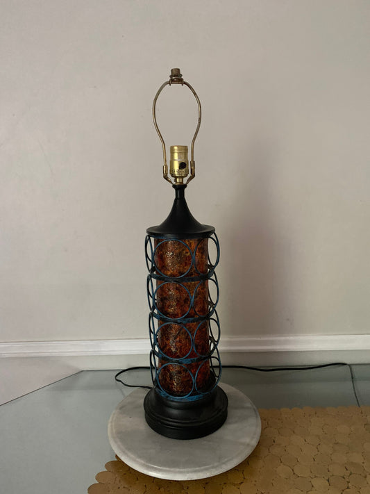 Vintage Tall Amber Tone Confetti Resin Table Lamp with Metal Cage Shade not Included