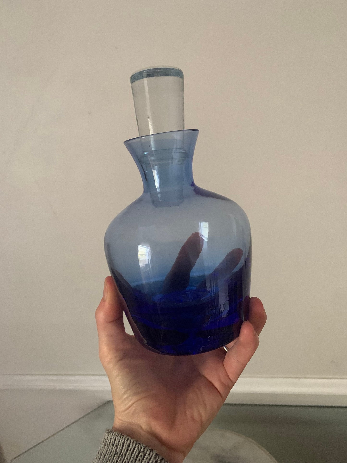 Set of 6 Bubble Bottom Pastel Blue Decanter with Stopper and 5 Small Glasses