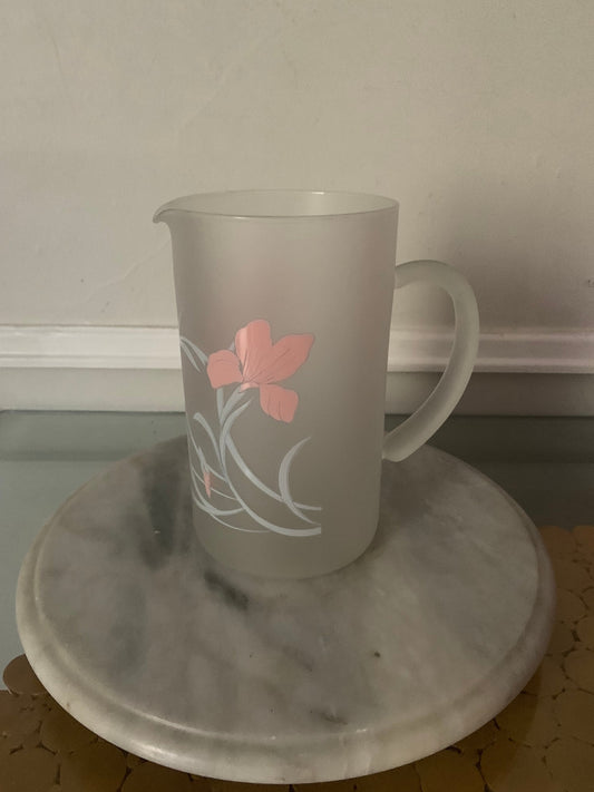 Vintage Cerve Italian Pastel Irises Frosted Glass Pitcher