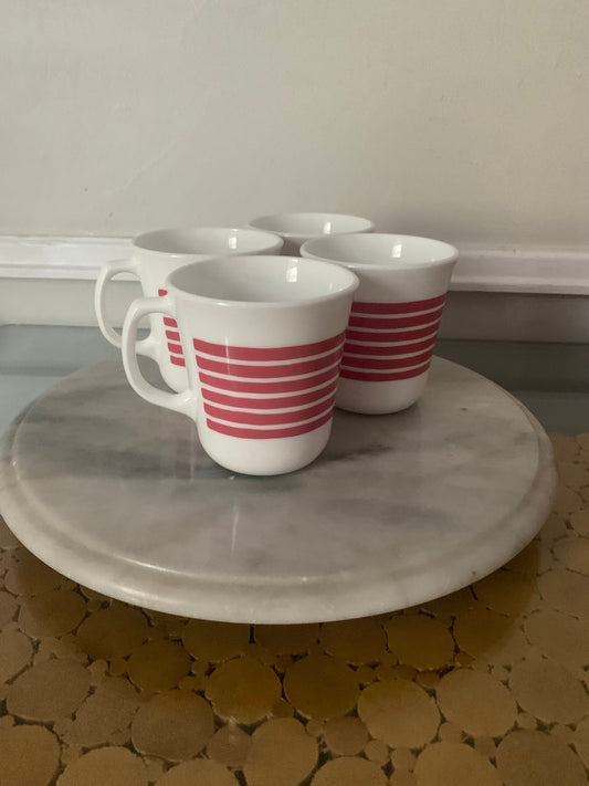 Set of 4 Retro Pink Stripe Corning Mugs Made in USA