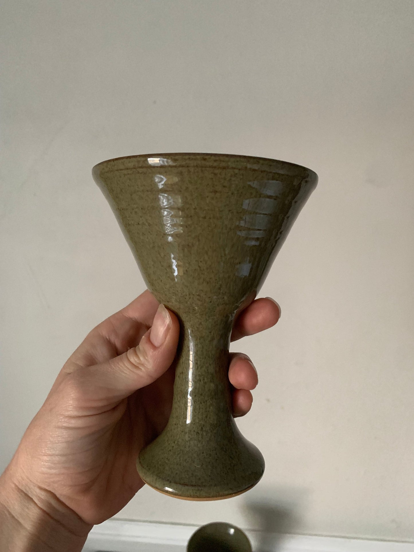 Pair of Handmade Sage Green Pottery Goblets