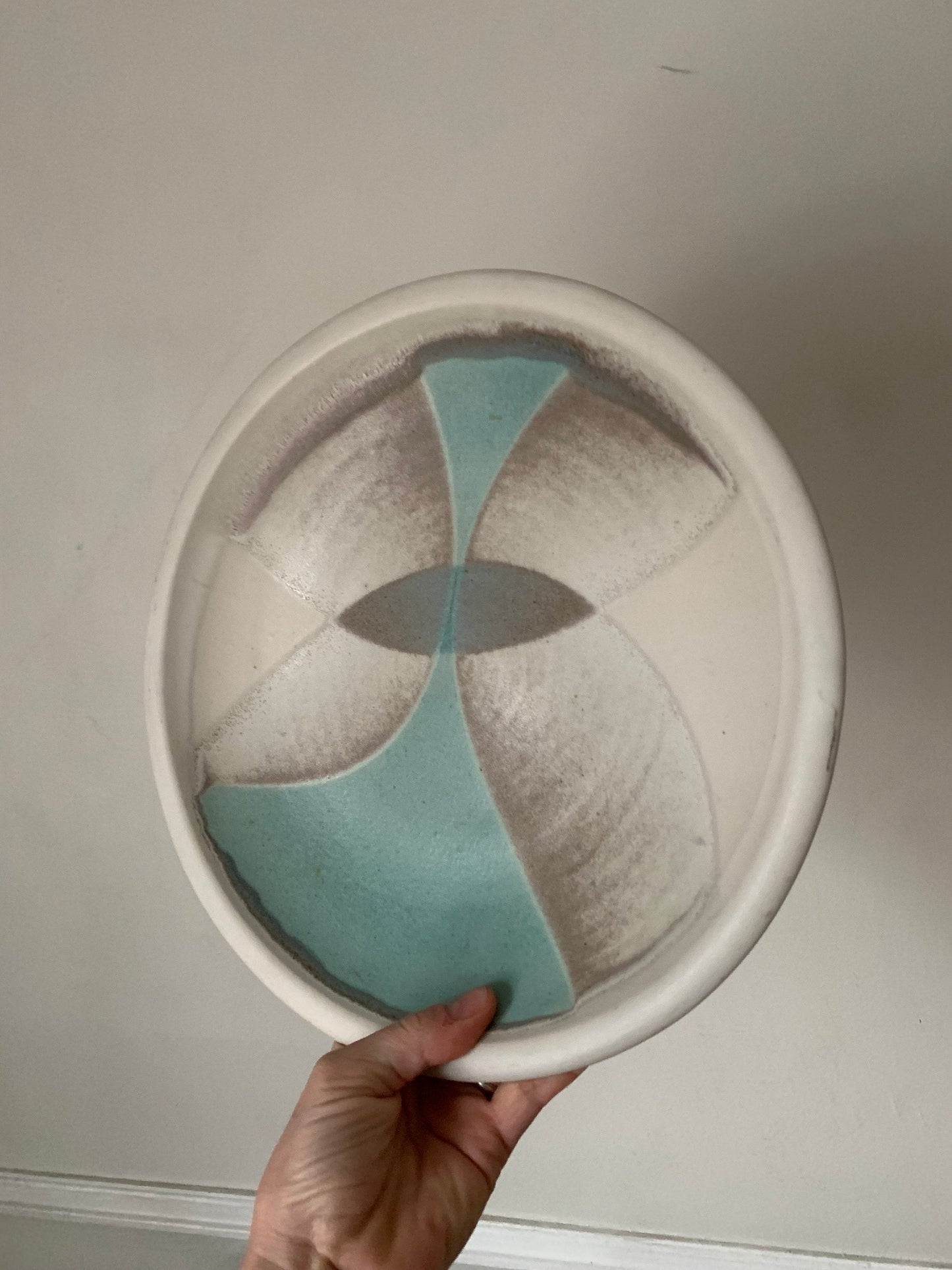 Large Handmade Hillsdale Turquoise and Gray Pottery Plate