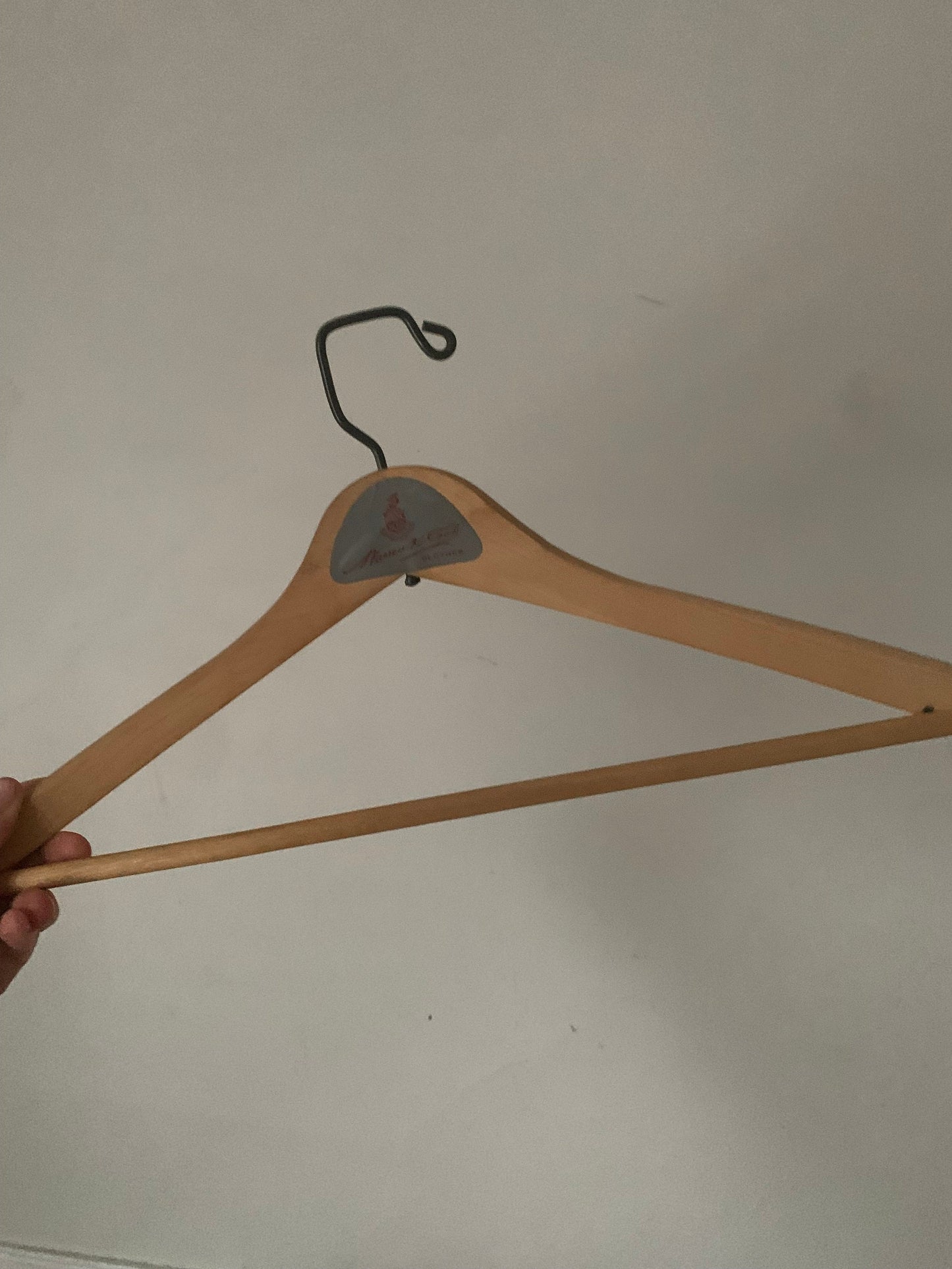 Set of 6 Vintage Hard Wood Top Hangers with Store Names