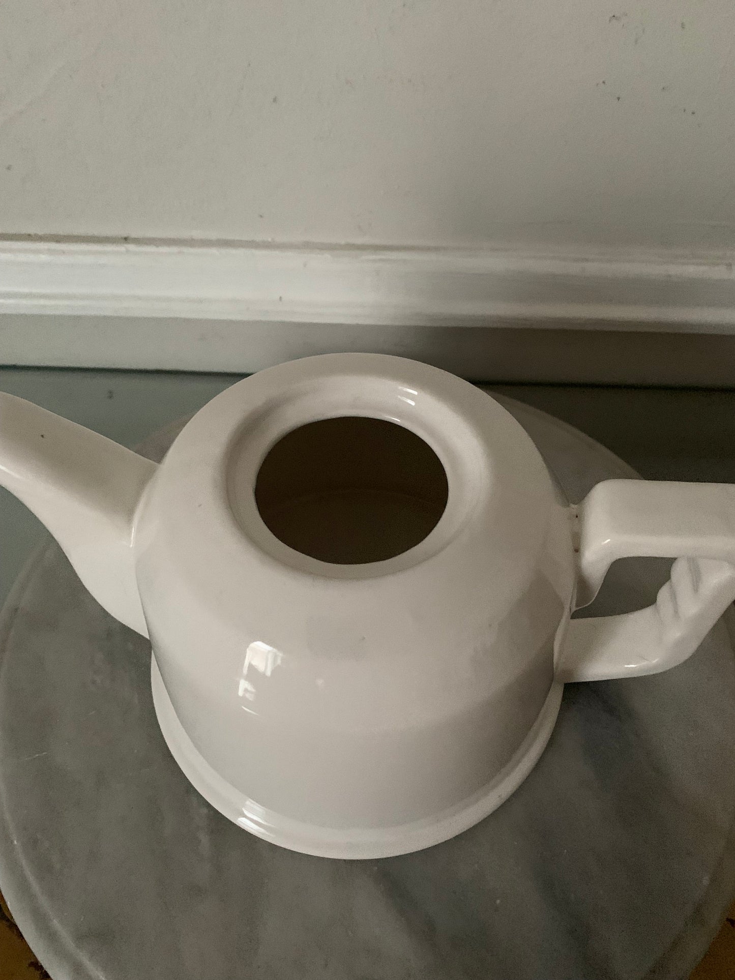 Vintage White Ceramic Teapot with Removable Blush Coloured Metal Insulator Cover