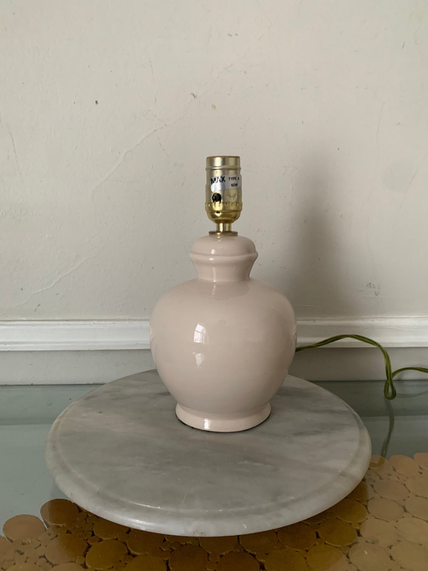 Small Retro Cream Ceramic Ginger Jar Lamp No Shade