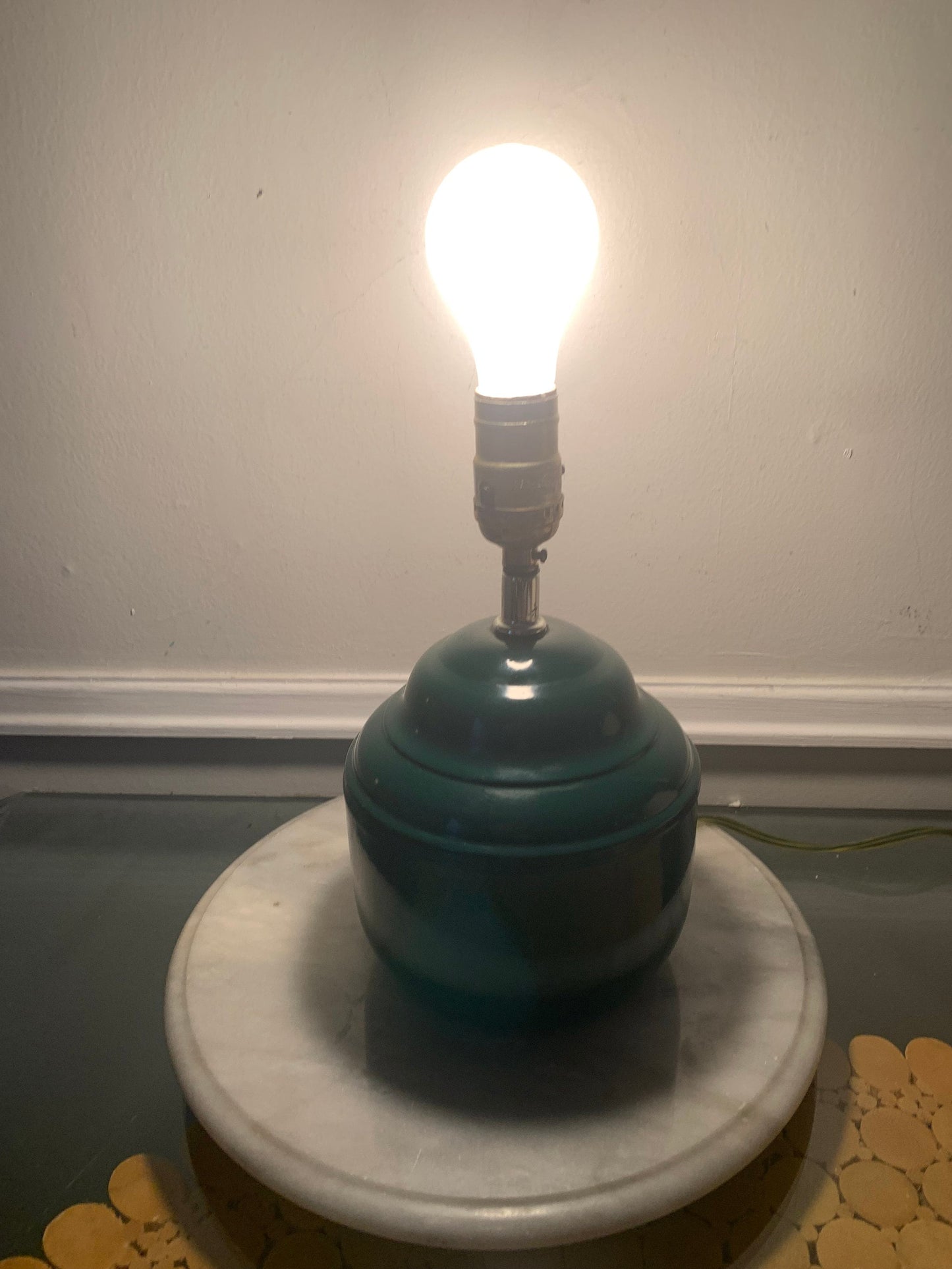 Vintage Short Forrest Green Metal Lamp No Shade