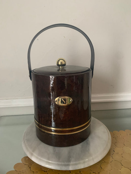 MCM Brown Faux Tortoise Shell Vinyl Ice Bucket