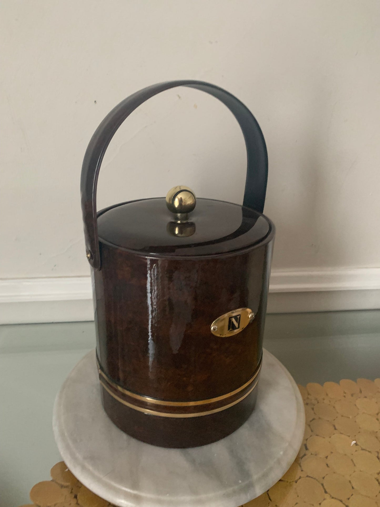 MCM Brown Faux Tortoise Shell Vinyl Ice Bucket