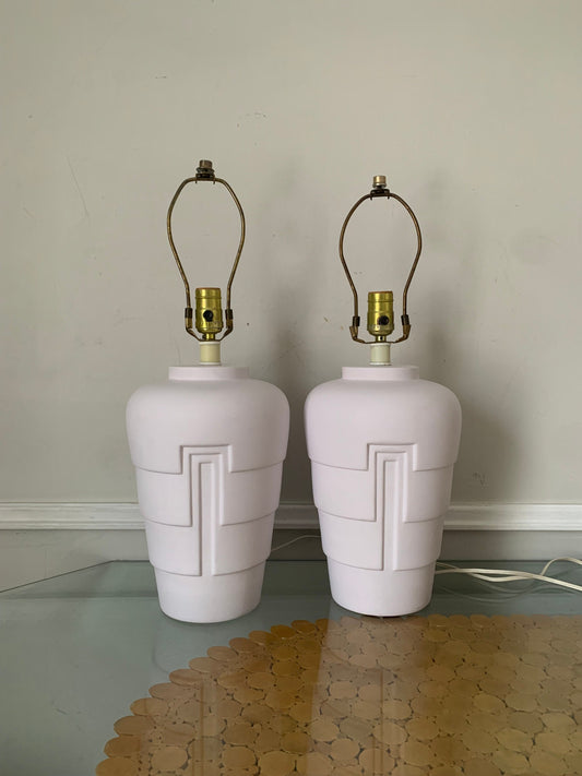 Pair of Retro Medium Collective White Ceramic Lamps from Anthony's Made in Canada No Shades