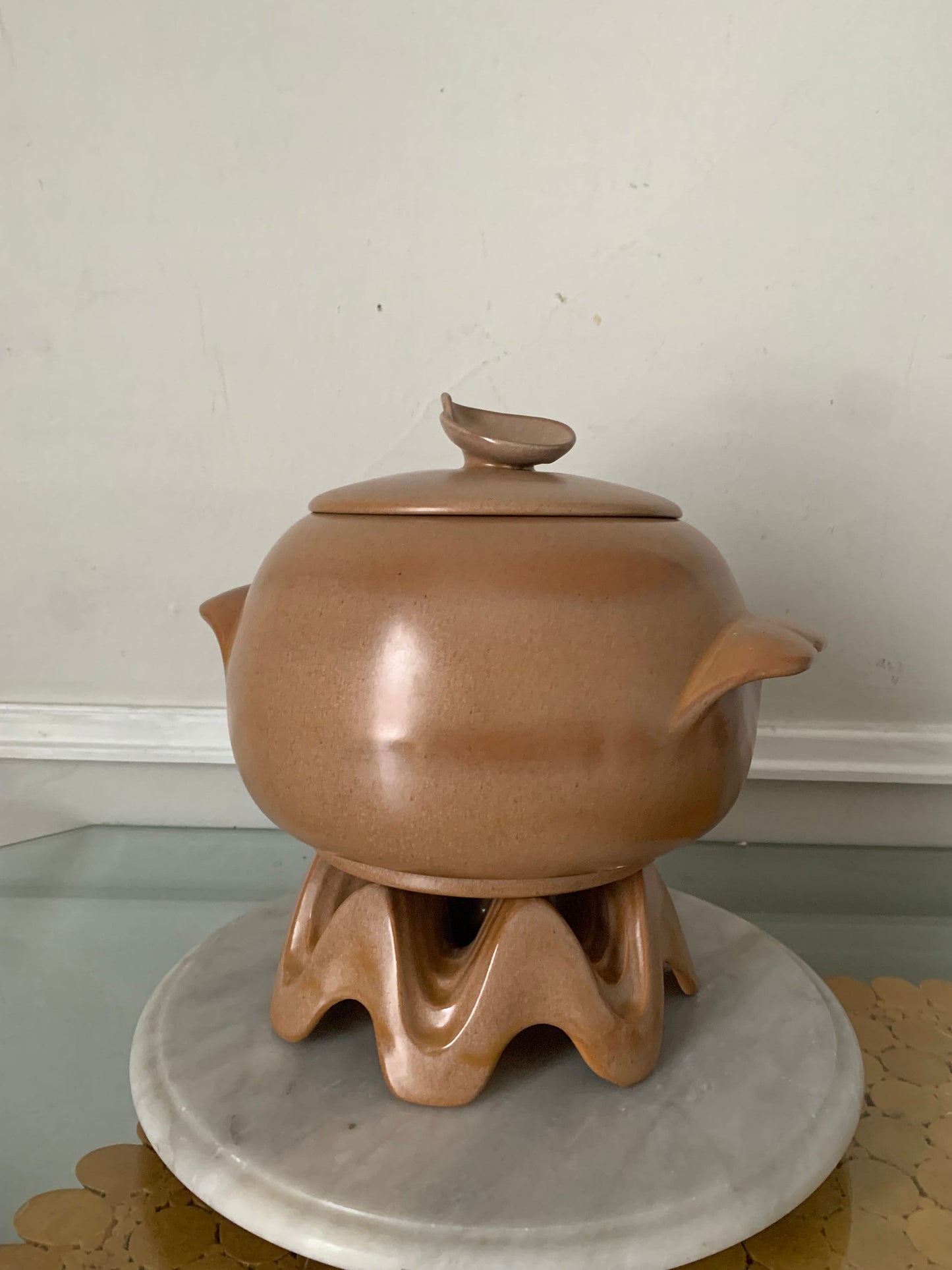 Vintage Frankoma 4V Baker with Lid and Stand, Covered Casserole Dish, Large Covered Terra-Cotta Bowl, Southwestern Pottery, Old Kitchen