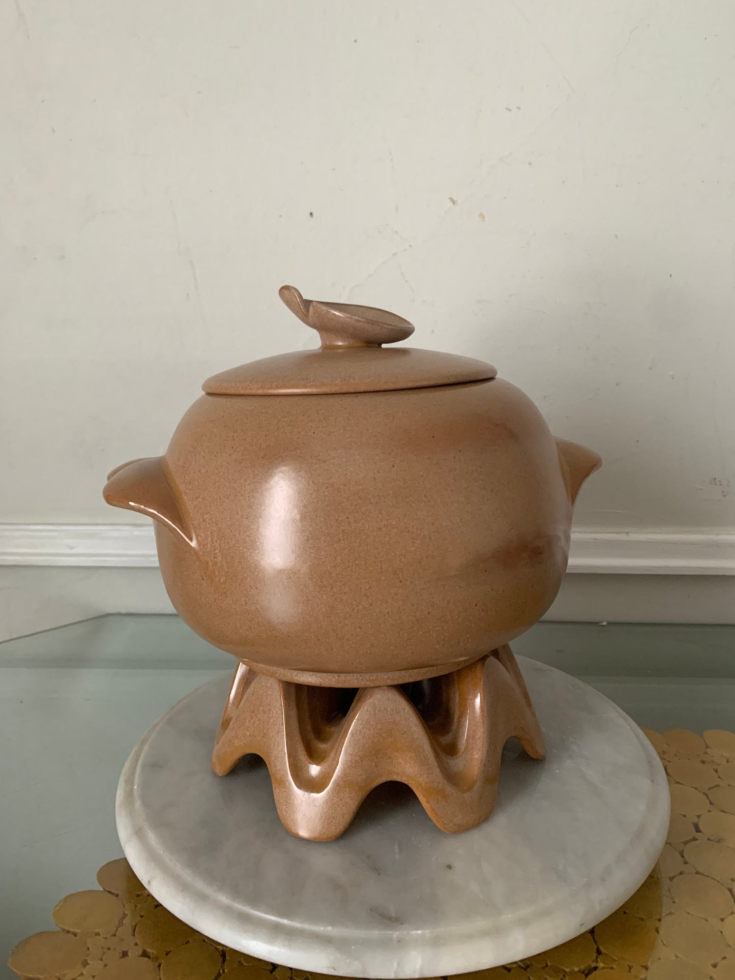 Vintage Frankoma 4V Baker with Lid and Stand, Covered Casserole Dish, Large Covered Terra-Cotta Bowl, Southwestern Pottery, Old Kitchen