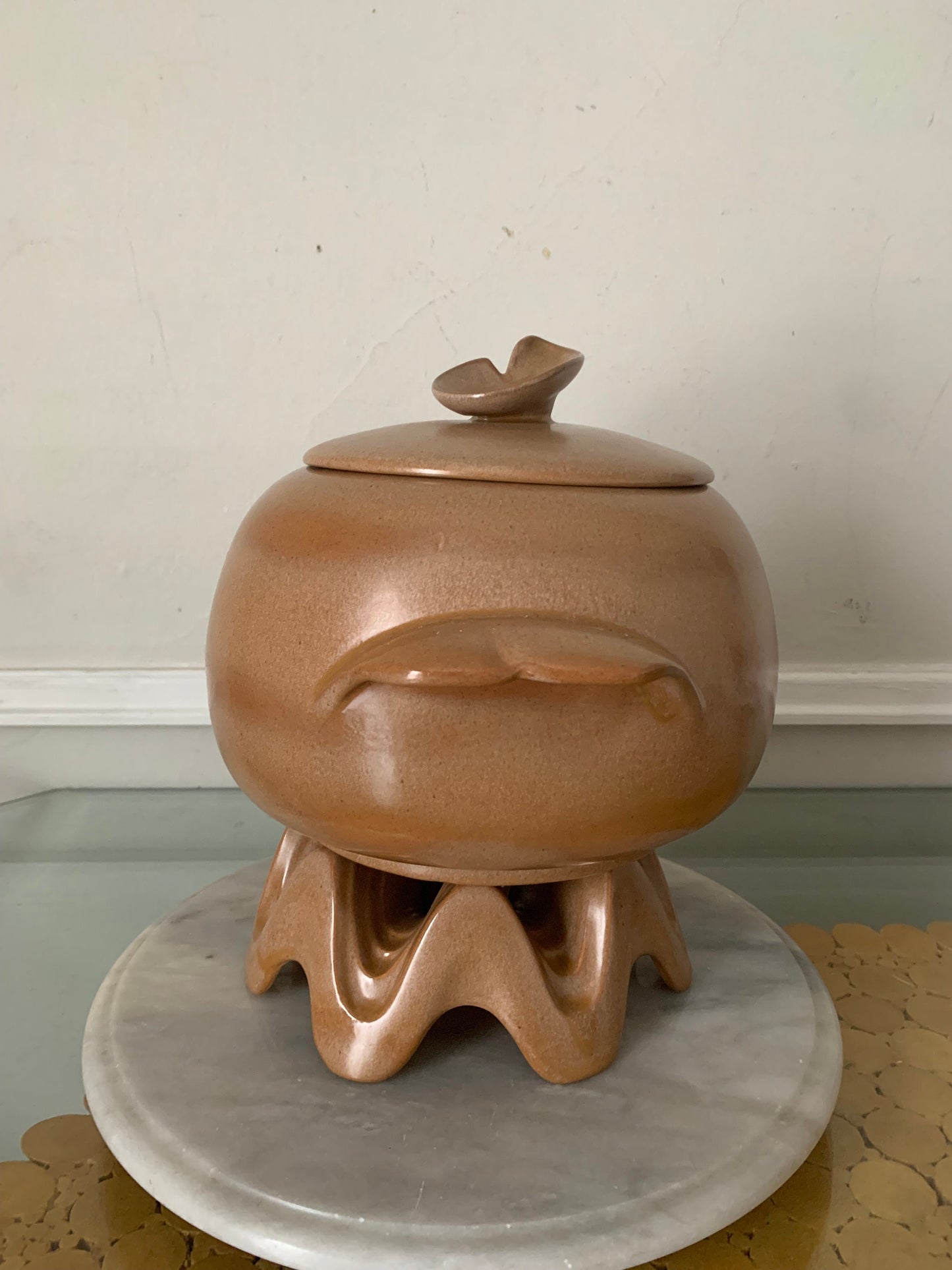 Vintage Frankoma 4V Baker with Lid and Stand, Covered Casserole Dish, Large Covered Terra-Cotta Bowl, Southwestern Pottery, Old Kitchen