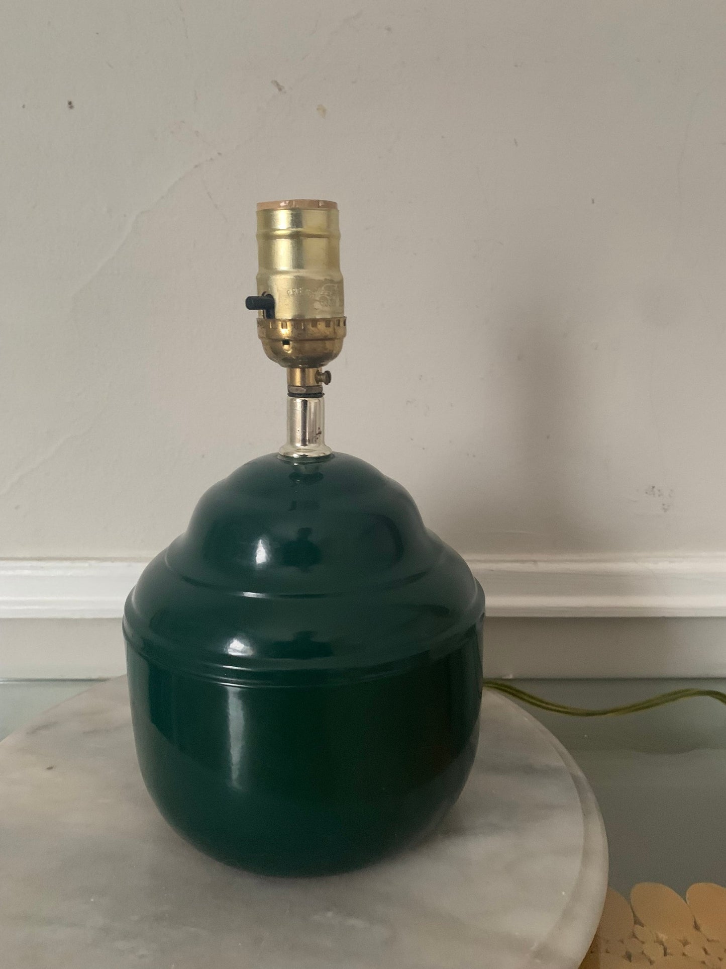 Vintage Short Forrest Green Metal Lamp No Shade