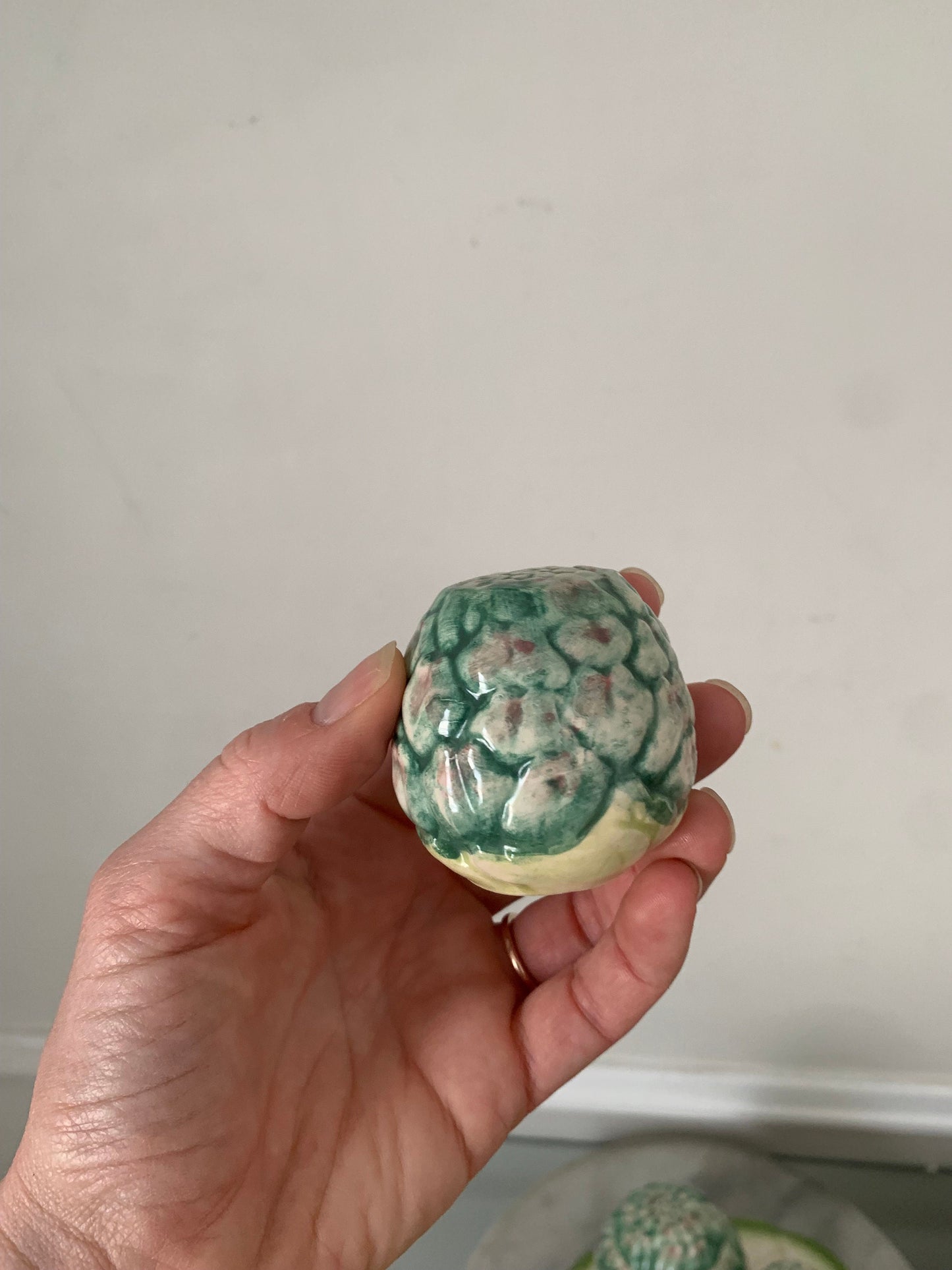 Vintage Set of 4 Pink and Green Ceramic Artichoke Salt and Pepper Sugar Set on Plate Made in Korea
