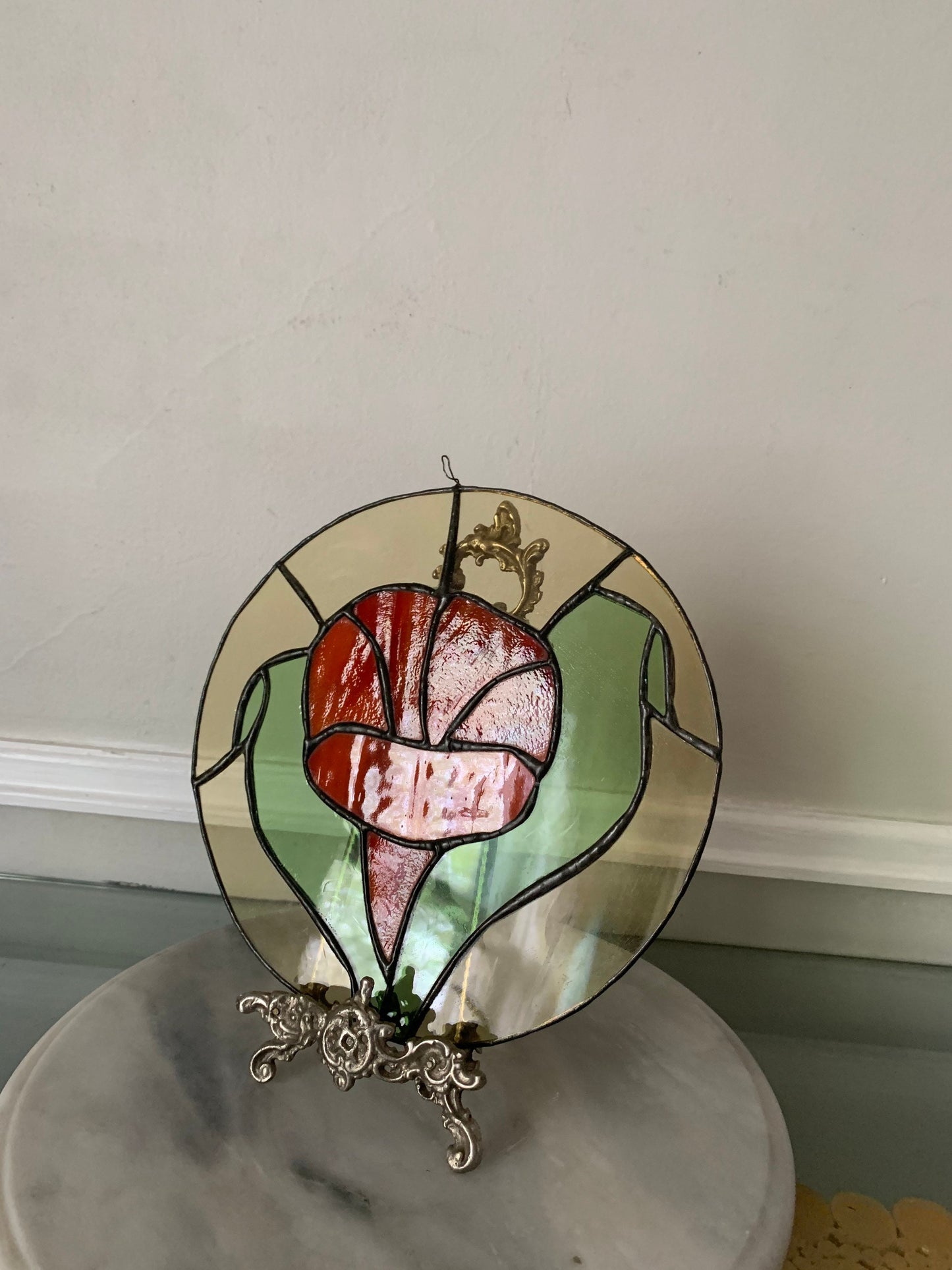 Medium Handmade Orange Flower Stained Glass Sun Catcher