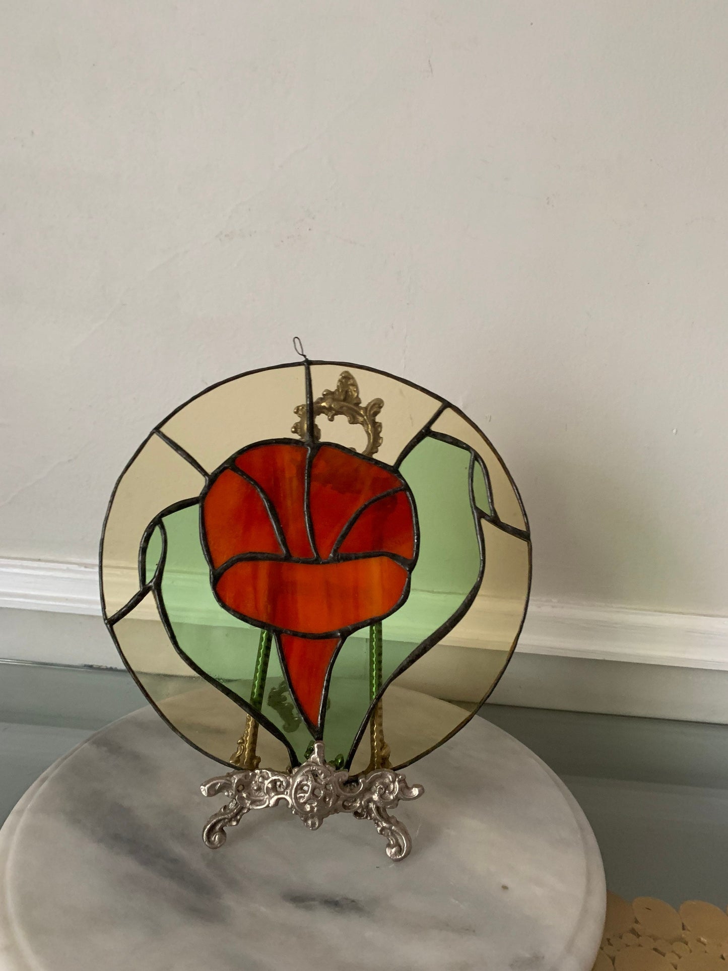 Medium Handmade Orange Flower Stained Glass Sun Catcher