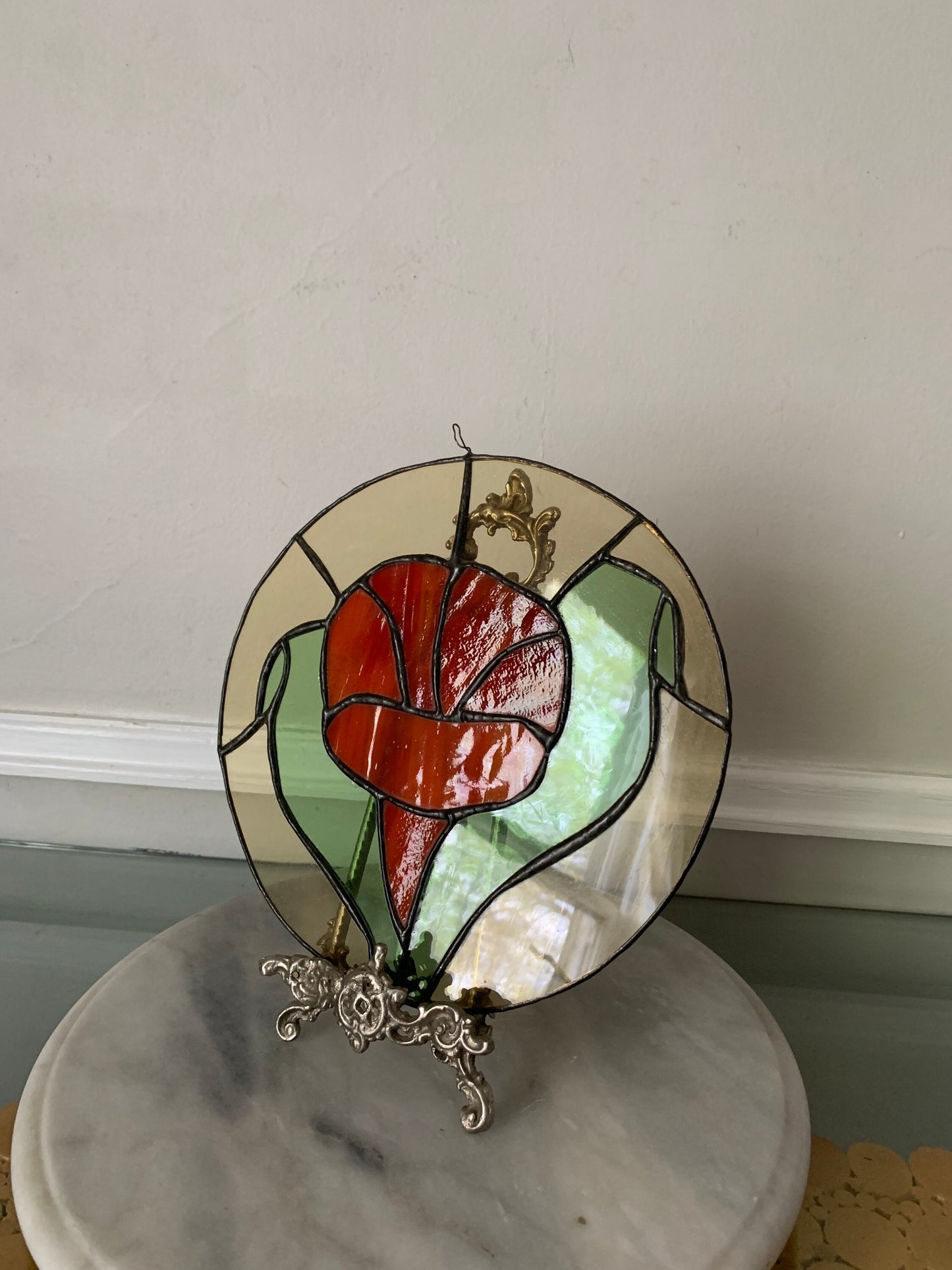 Medium Handmade Orange Flower Stained Glass Sun Catcher