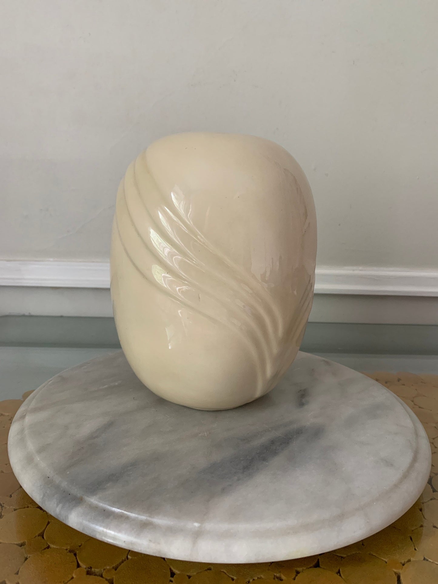 Retro Small Cream Glazed Ceramic Vase