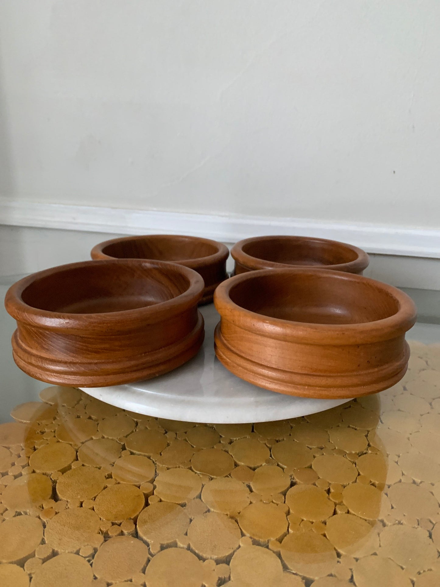 MCM Set of 4 Ridged Teak Salad Bowls