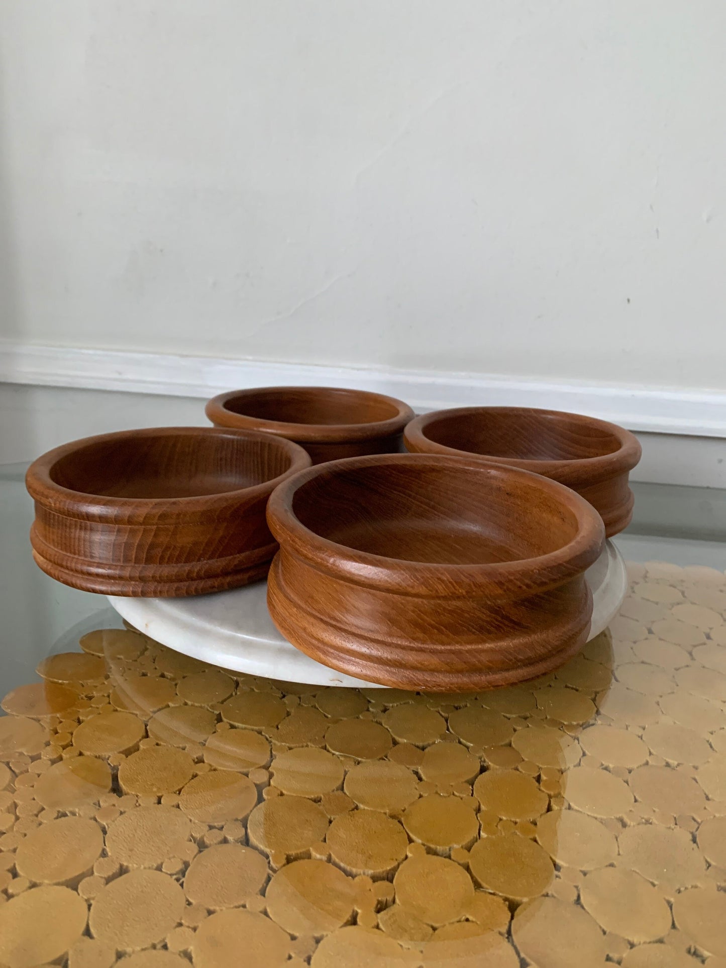 MCM Set of 4 Ridged Teak Salad Bowls