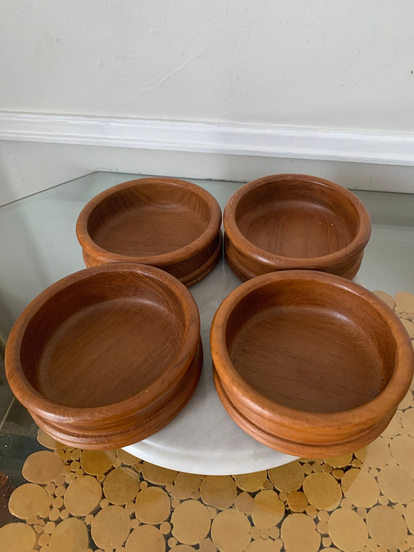 MCM Set of 4 Ridged Teak Salad Bowls