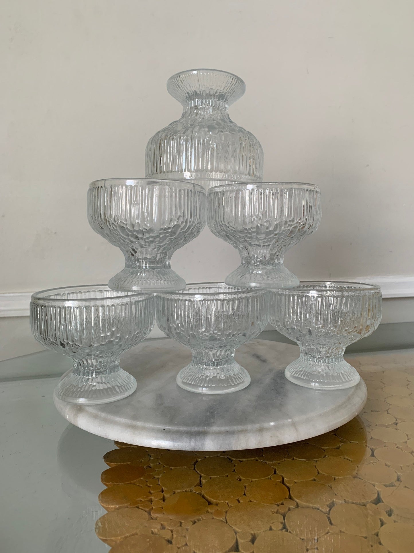 Set of 6 Vintage Indiana Glass "Crystal Ice" Footed Dessert Dishes