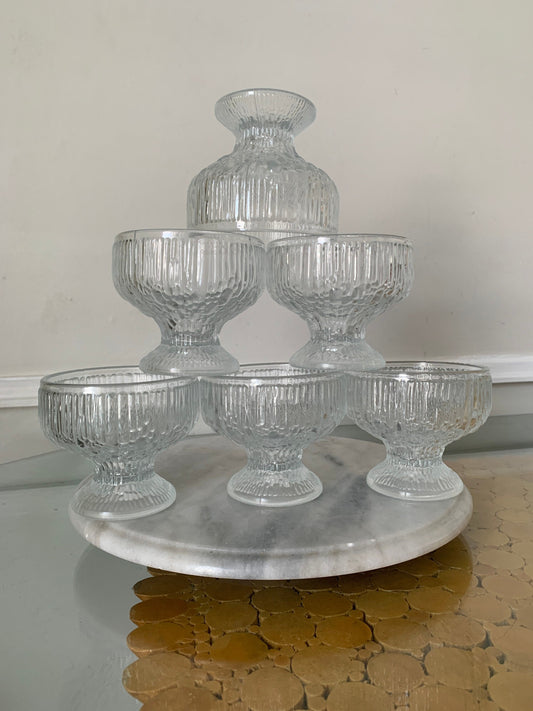 Set of 6 Vintage Indiana Glass "Crystal Ice" Footed Dessert Dishes