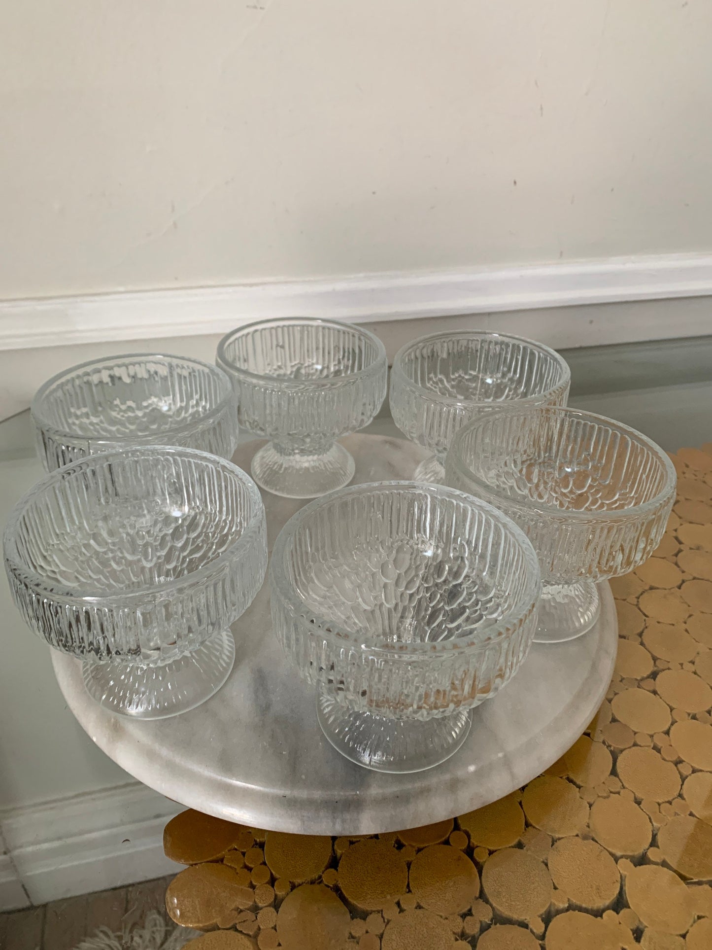 Set of 6 Vintage Indiana Glass "Crystal Ice" Footed Dessert Dishes
