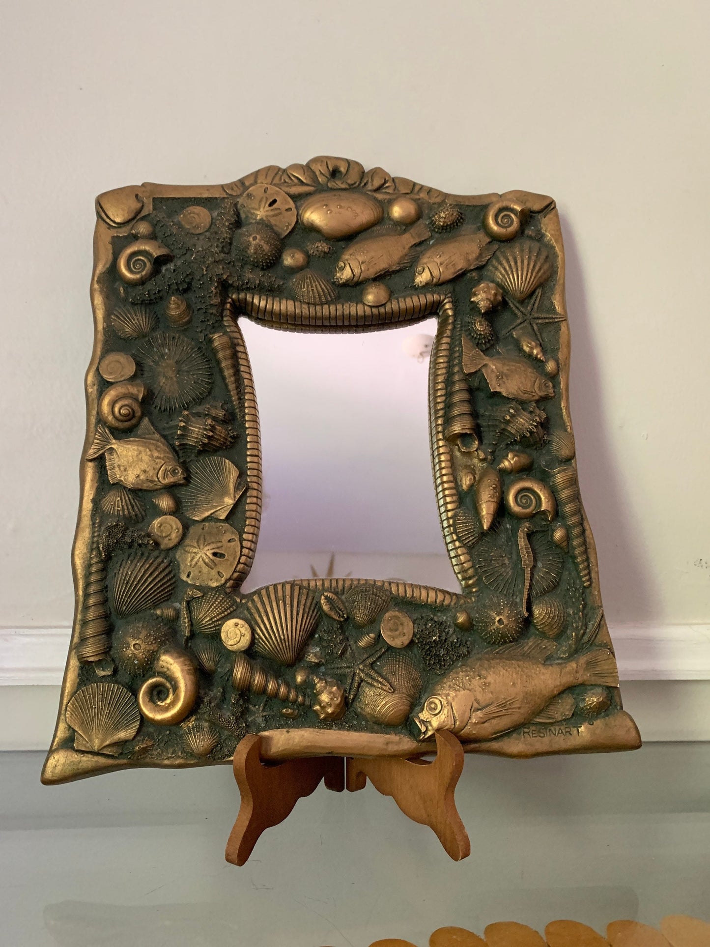 Vintage Medium Jeff Widderich Gold Sea Creature ResinArt Wall Mirror