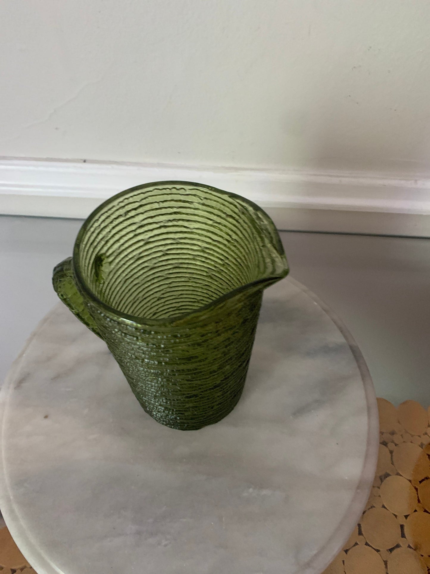 Small  26oz MCM Textured Avocado Green Glass Pitcher by Anchor Hocking