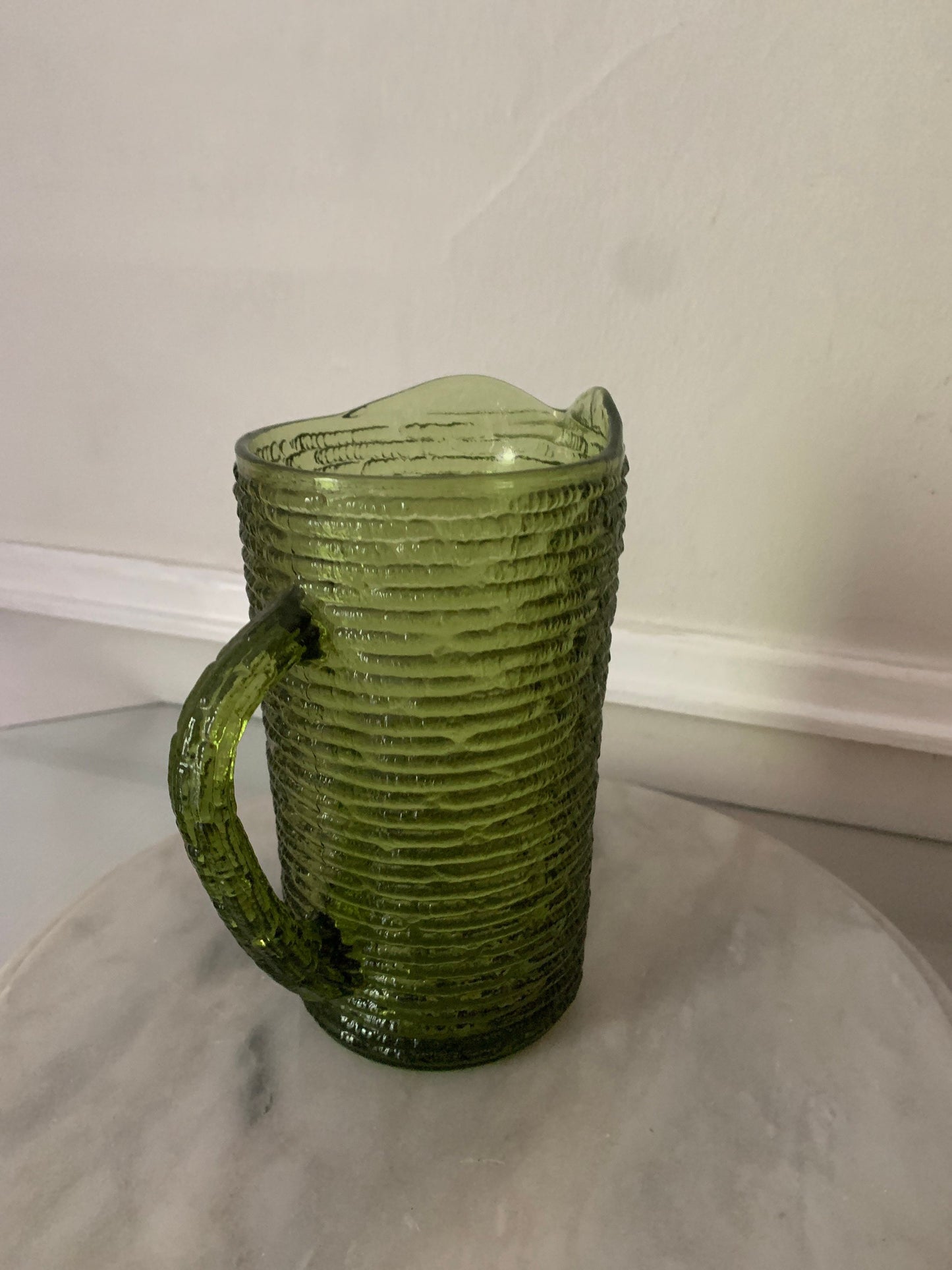 Small  26oz MCM Textured Avocado Green Glass Pitcher by Anchor Hocking