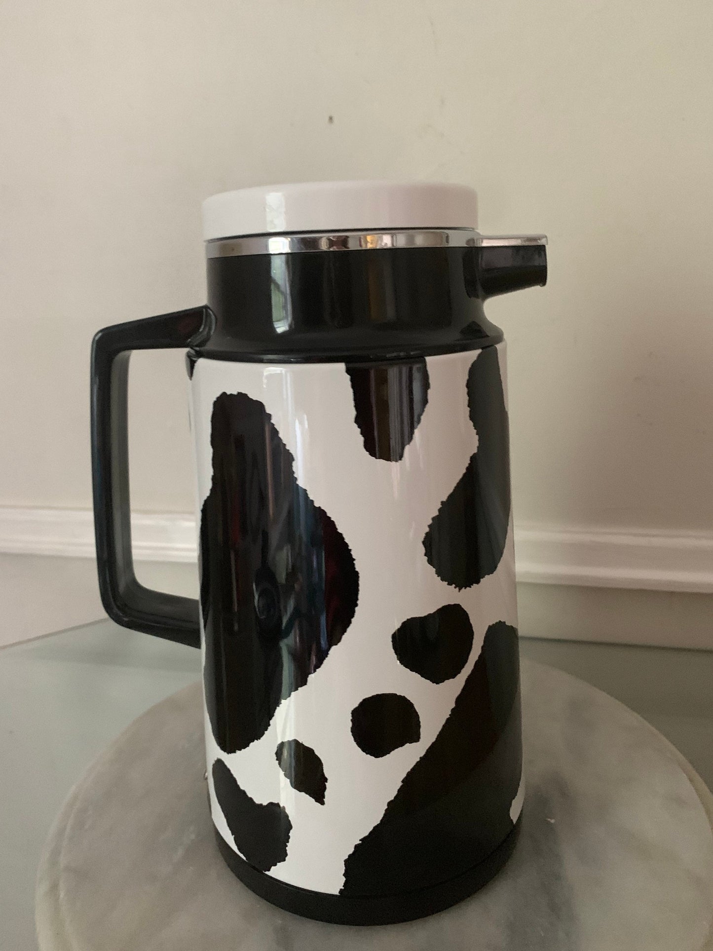 Retro A.K. Das & Company Stainless Cow Print Hot/Cold Thermos Carafe Made in Taiwan