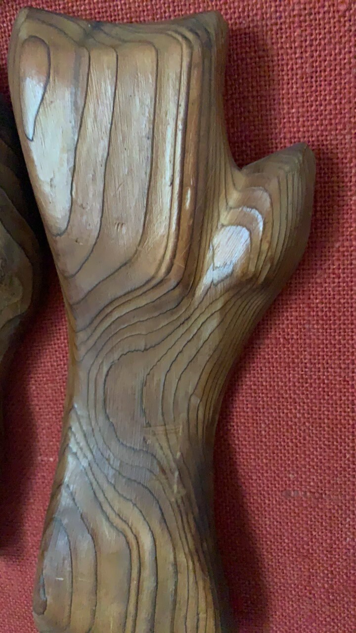Vintage Rustic Carved Wood Bird with Orange Round Backdrop