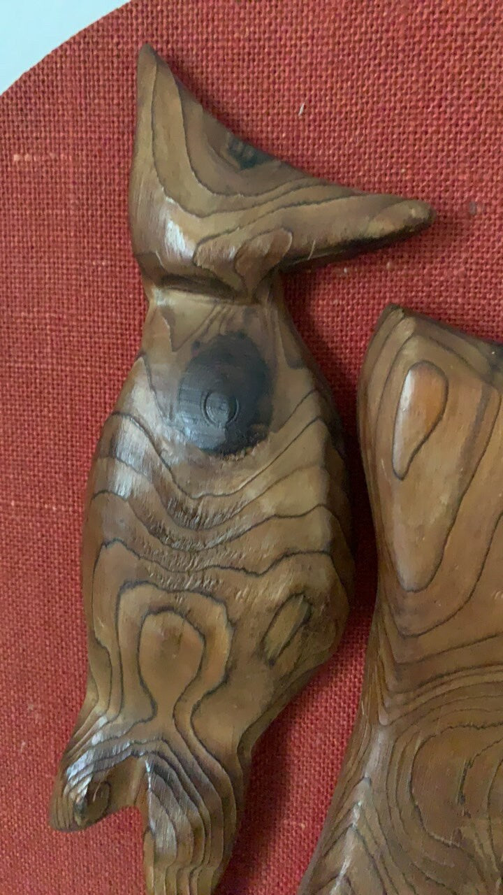 Vintage Rustic Carved Wood Bird with Orange Round Backdrop