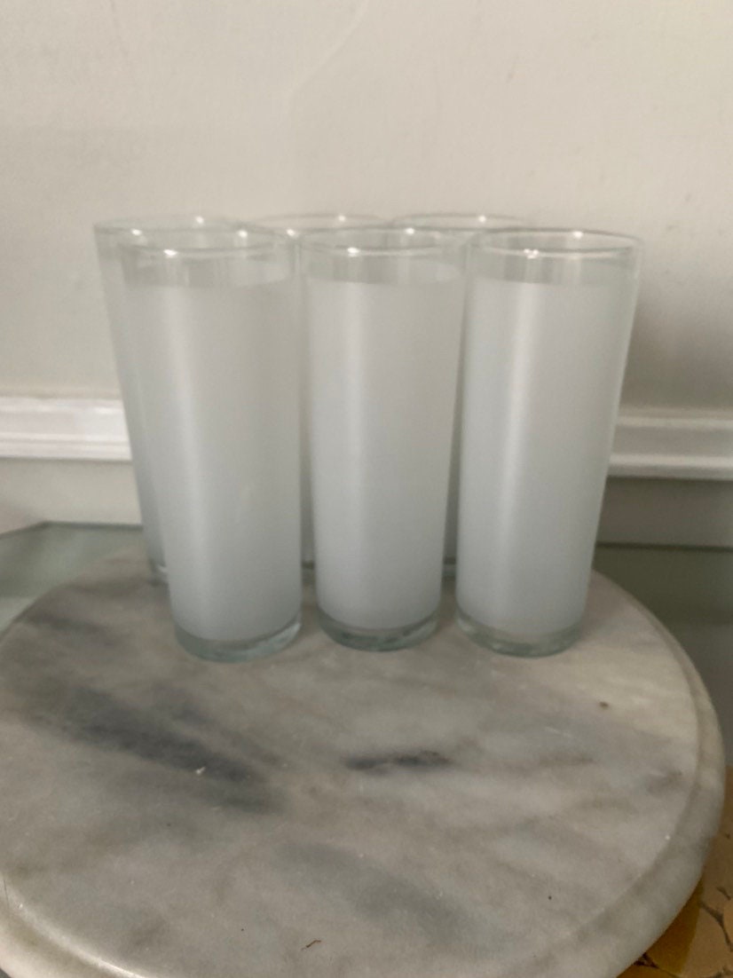 Vintage Set of 6 Tall Frosted Dominion White Tom Collins Tumblers