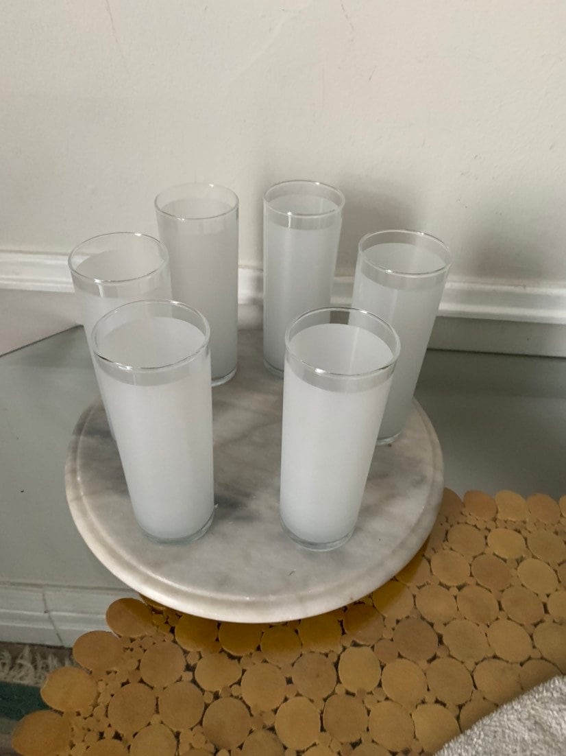 Vintage Set of 6 Tall Frosted Dominion White Tom Collins Tumblers