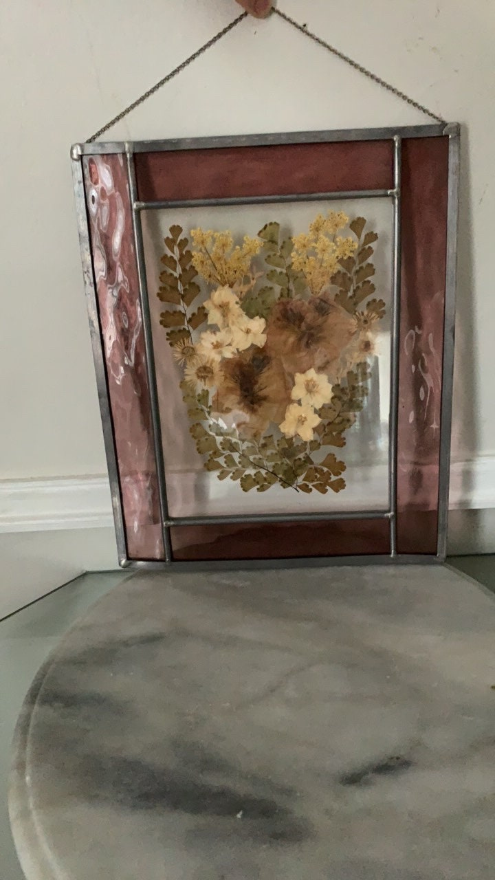 Medium Dried Flowers in Stained Glass Wall Hanging
