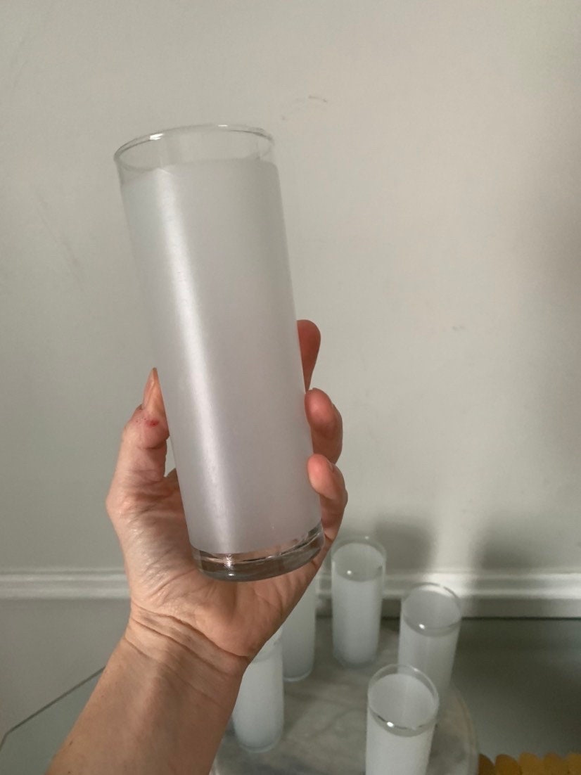Vintage Set of 6 Tall Frosted Dominion White Tom Collins Tumblers