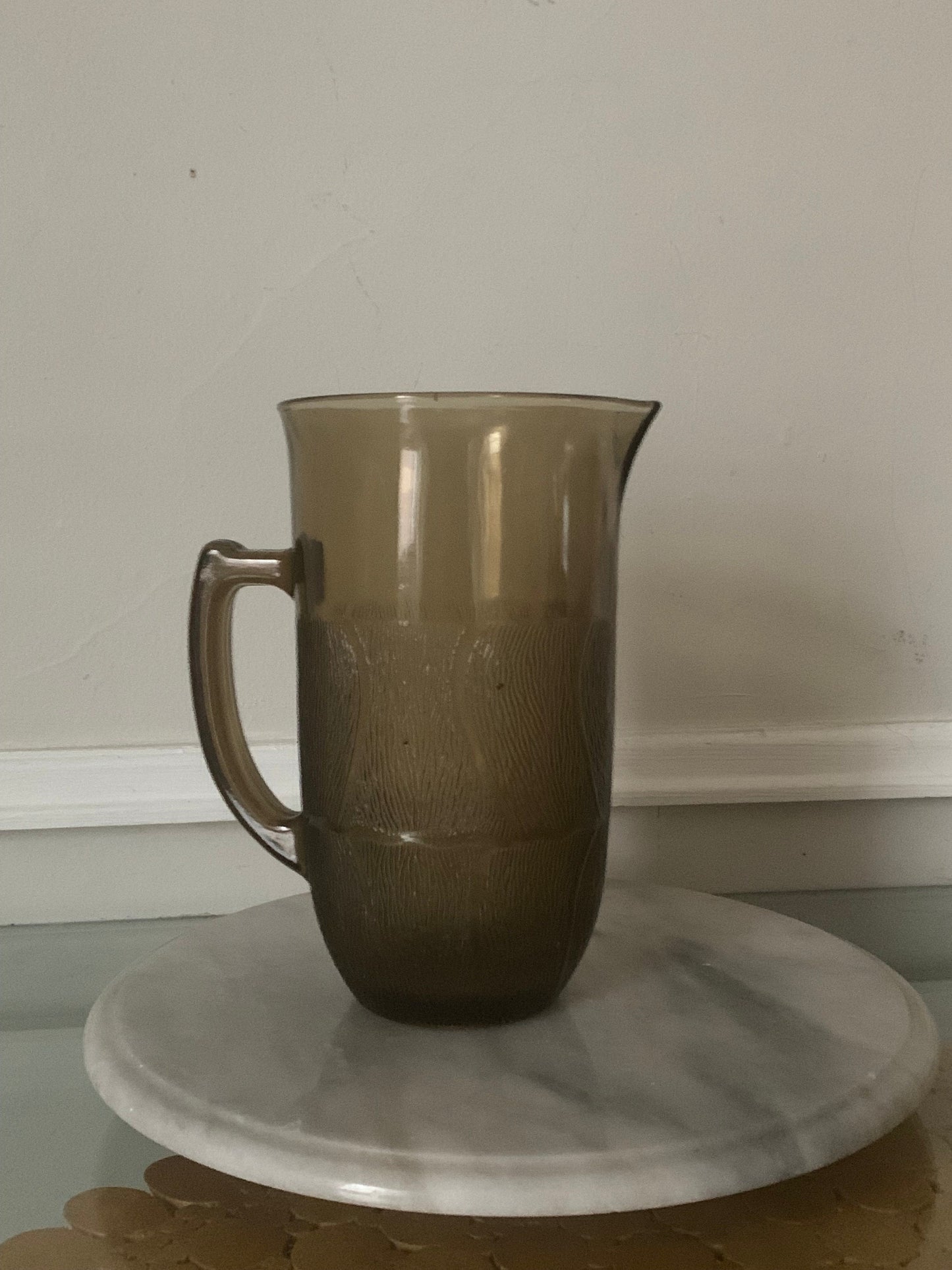 Small Retro Arocoroc Luminarc Textured Smokey Brown Glass Pitcher