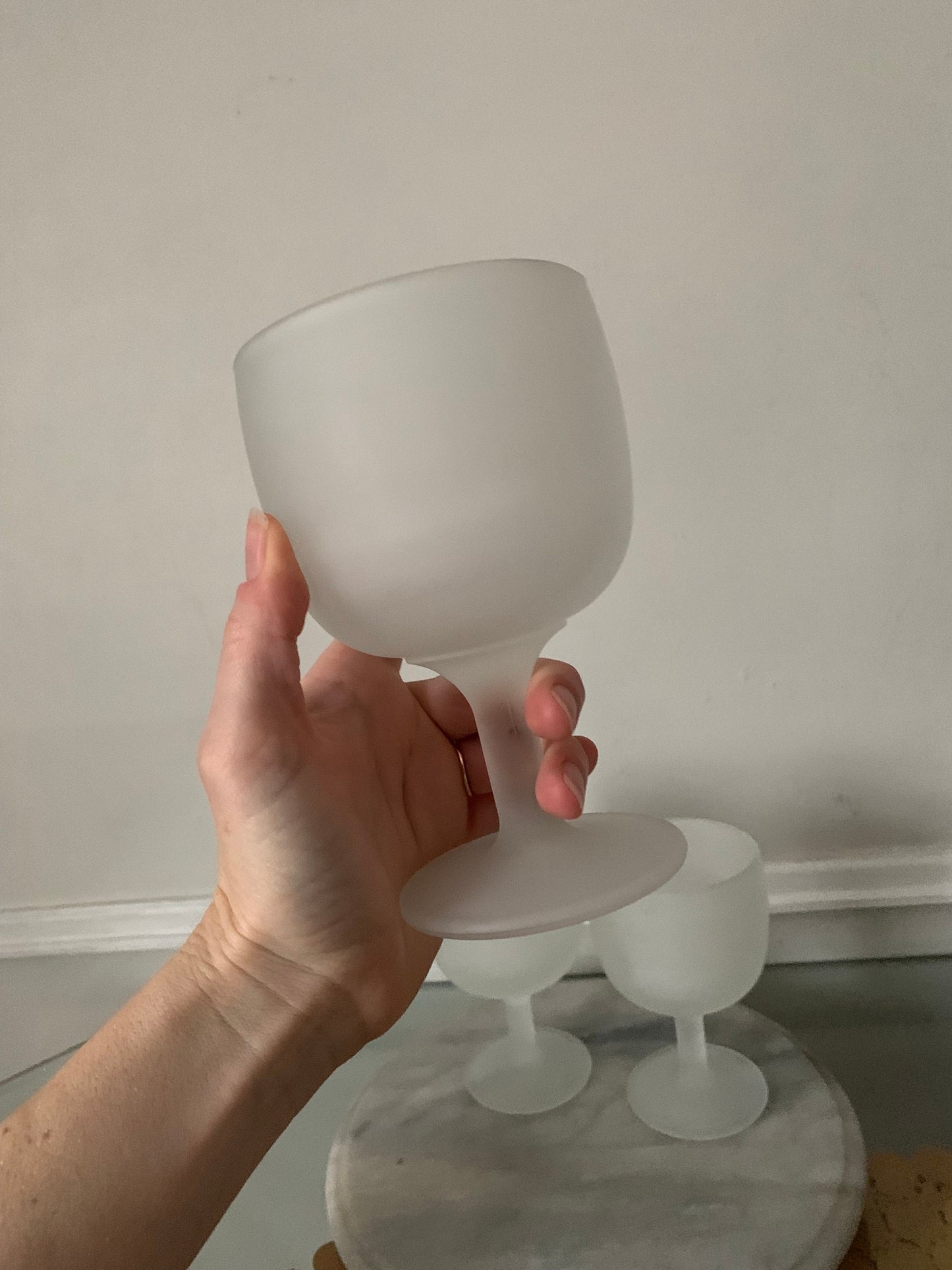 Set of 4 Heavy Frosted Glass Goblets