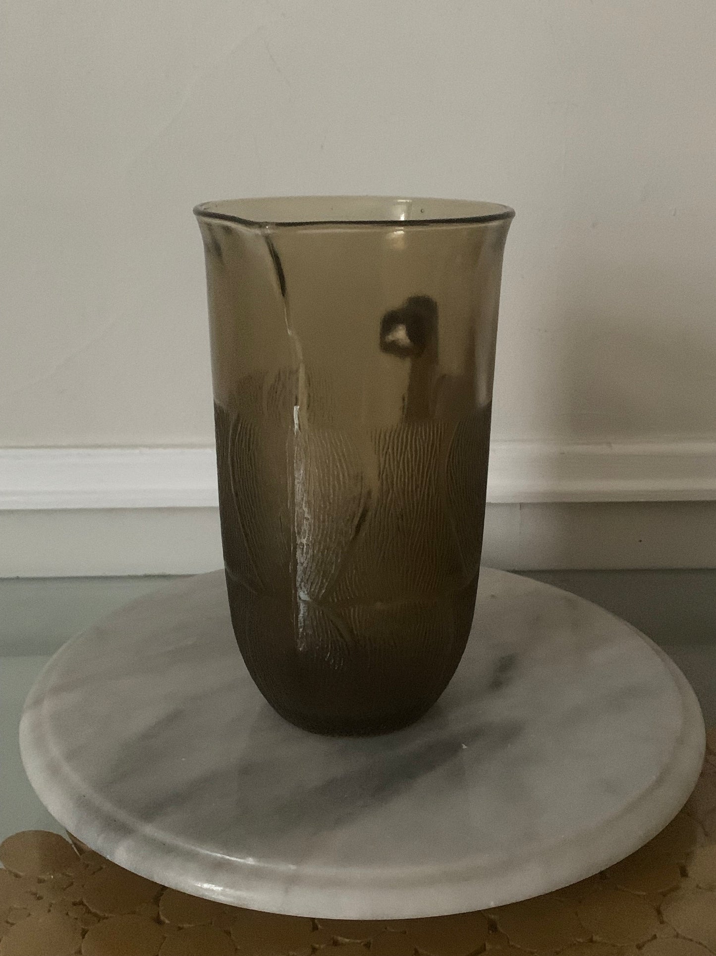 Small Retro Arocoroc Luminarc Textured Smokey Brown Glass Pitcher