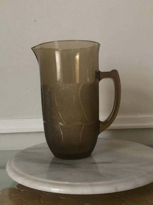 Small Retro Arocoroc Luminarc Textured Smokey Brown Glass Pitcher