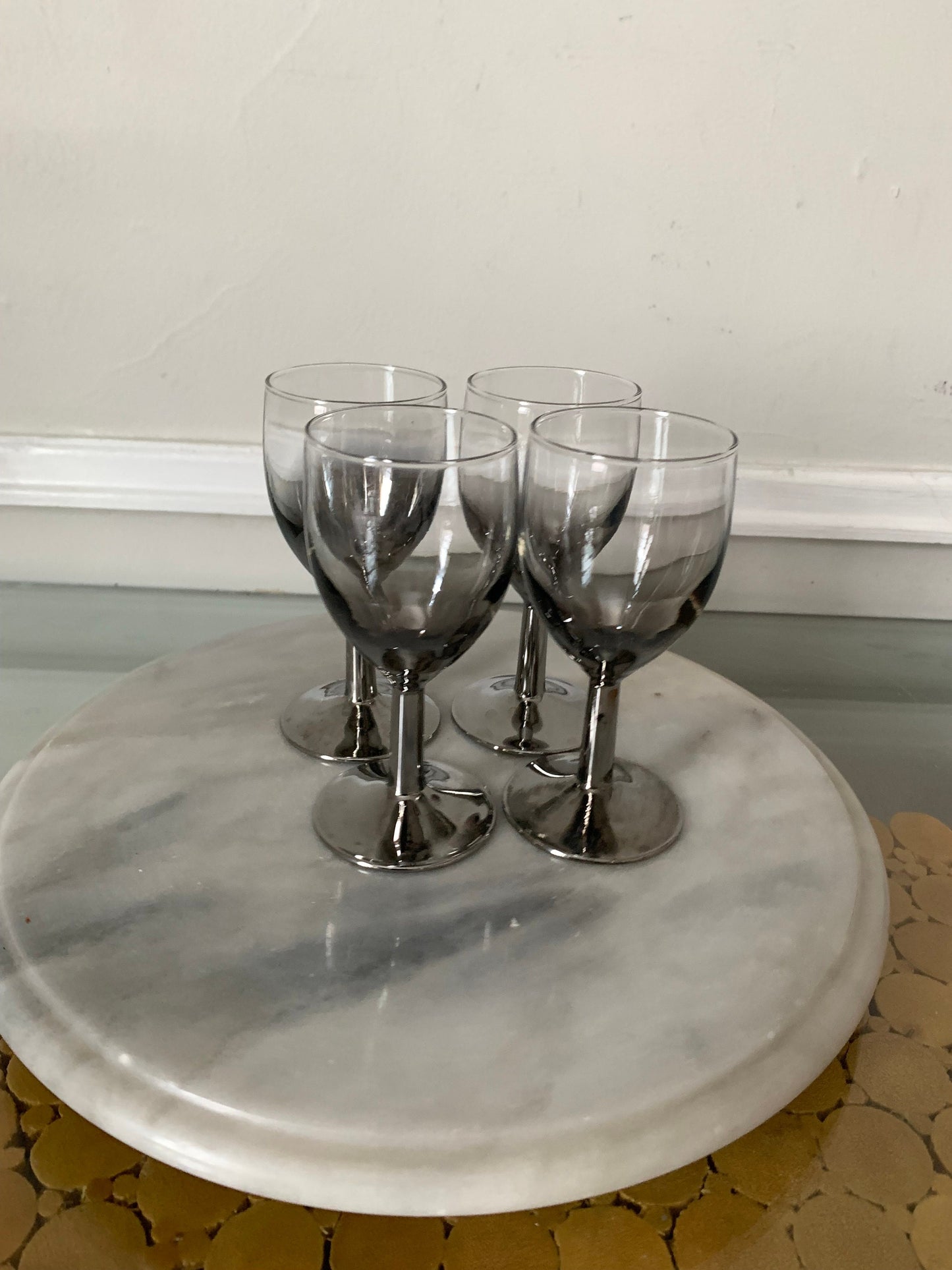 MCM Set of 4 Silver Stem Wine Glasses Made in France