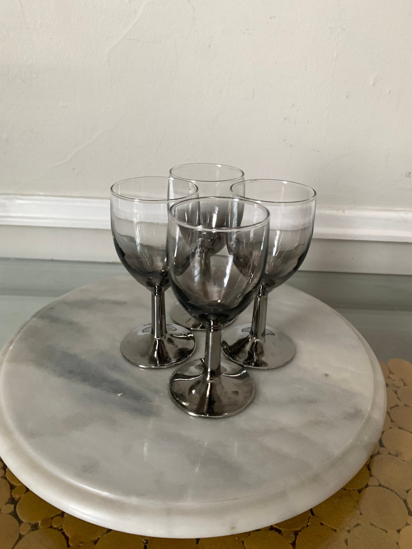 MCM Set of 4 Silver Stem Wine Glasses Made in France