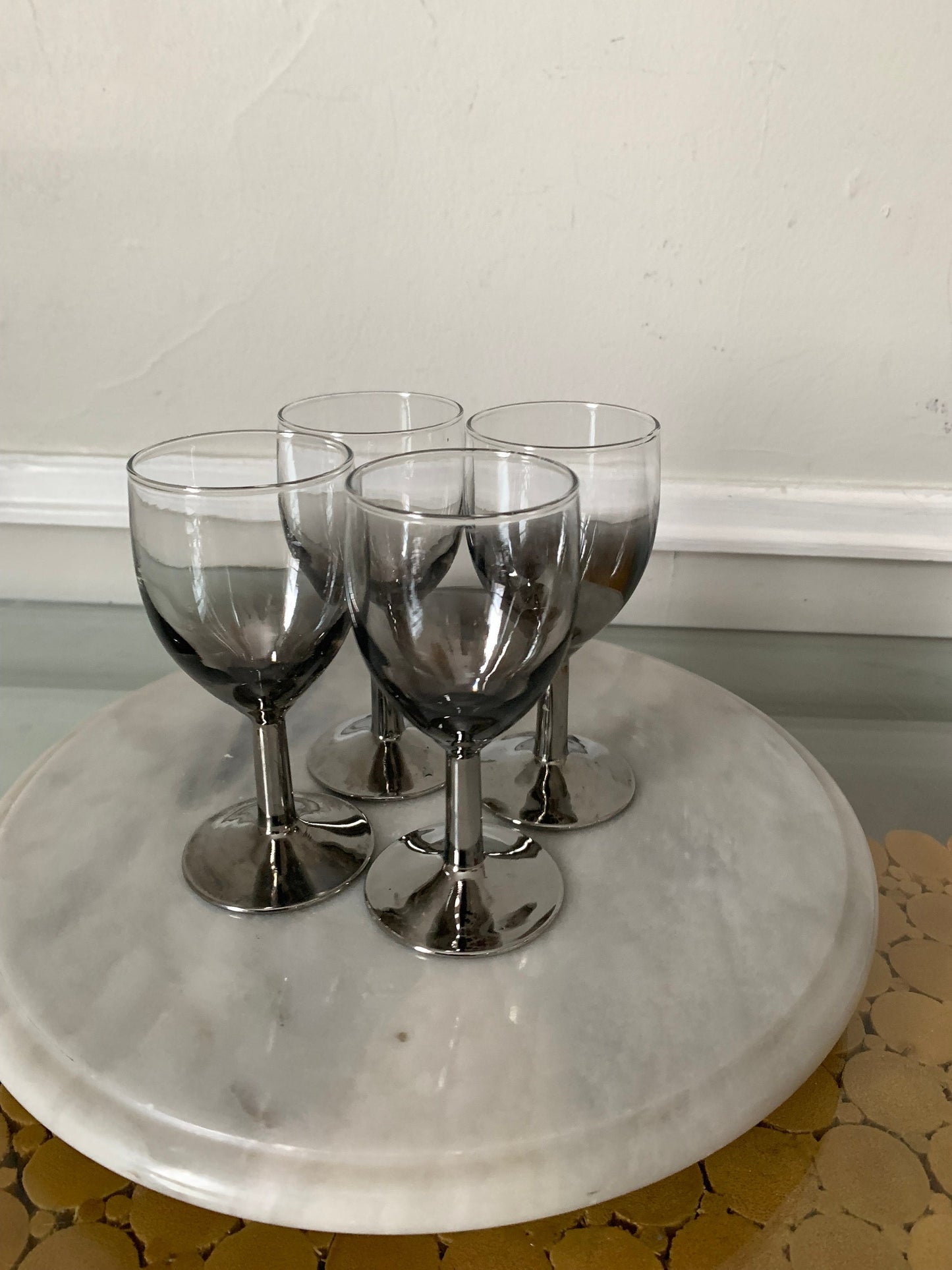 MCM Set of 4 Silver Stem Wine Glasses Made in France