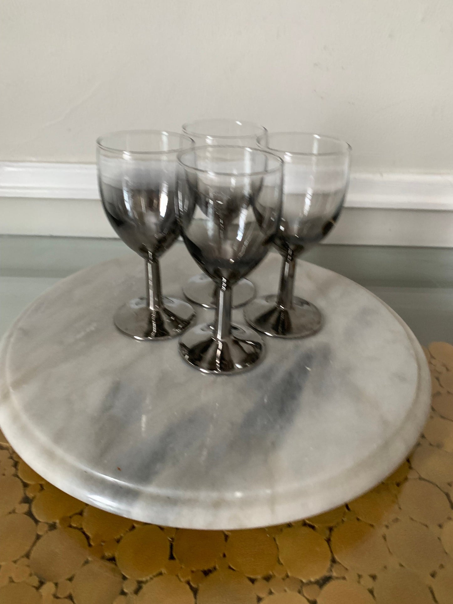 MCM Set of 4 Silver Stem Wine Glasses Made in France