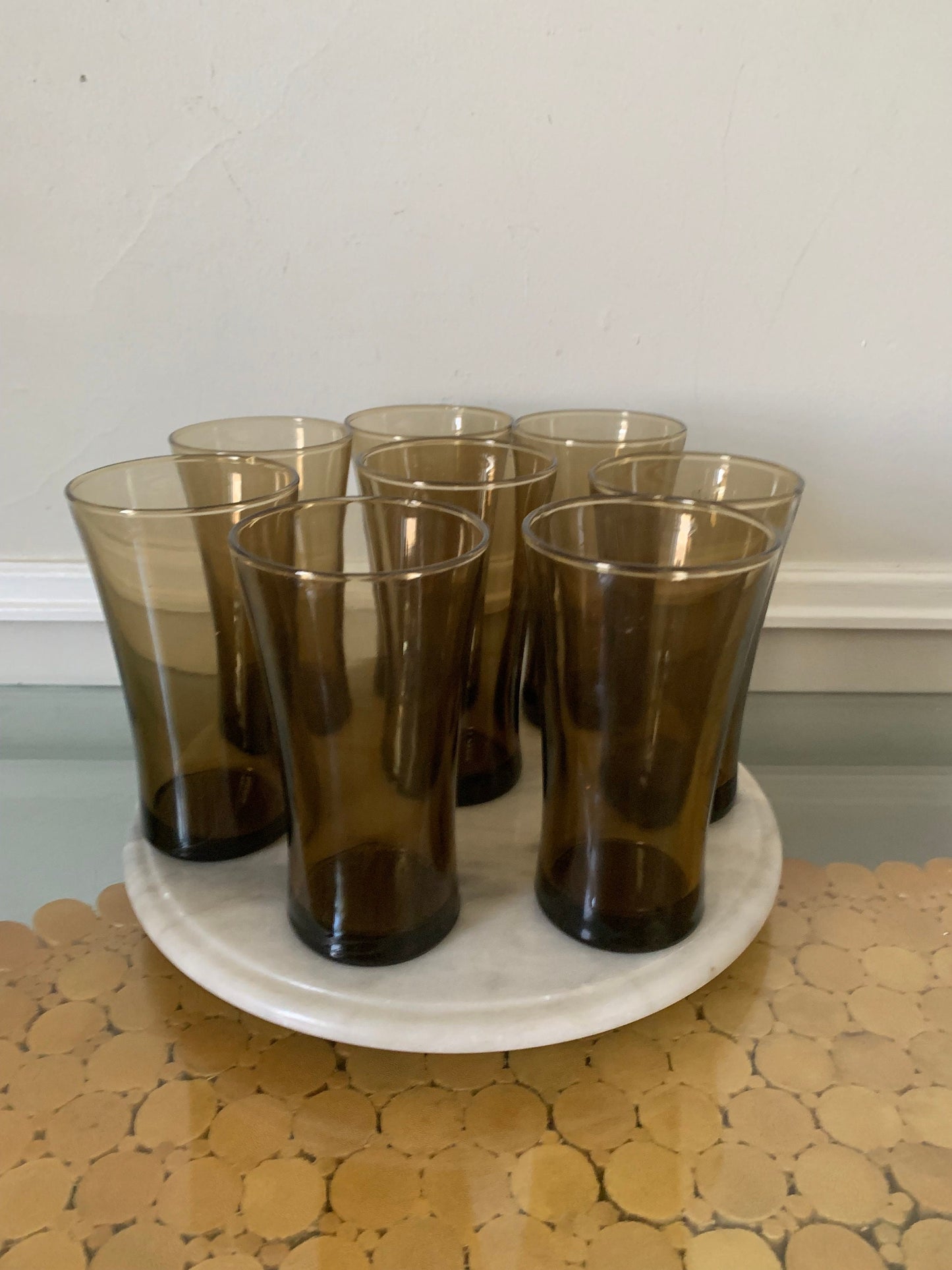 Set of 8 VIntage Tall Flared Anchor Hocking Linden Mocha Large Tumblers 16 oz.