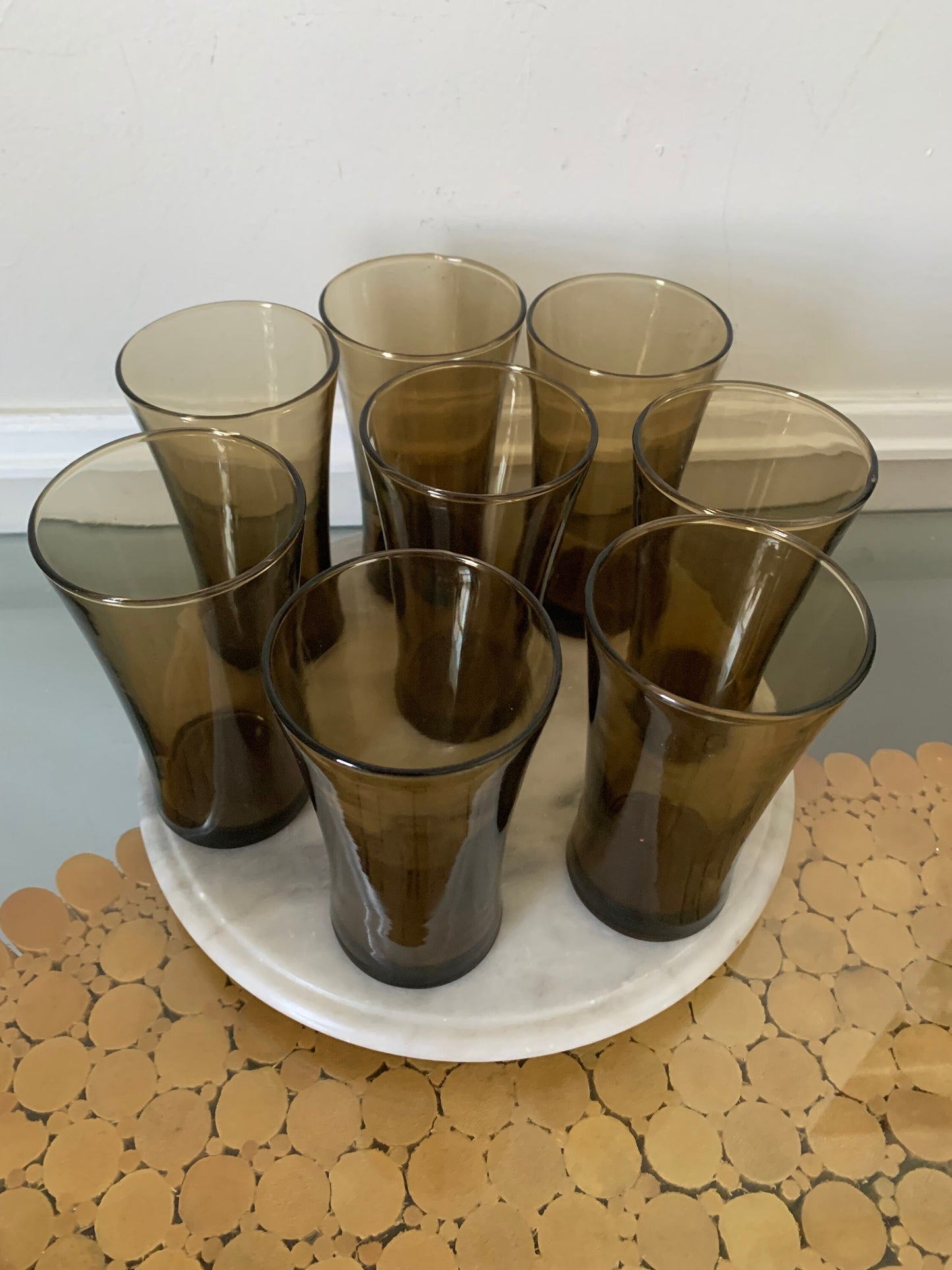 Set of 8 VIntage Tall Flared Anchor Hocking Linden Mocha Large Tumblers 16 oz.