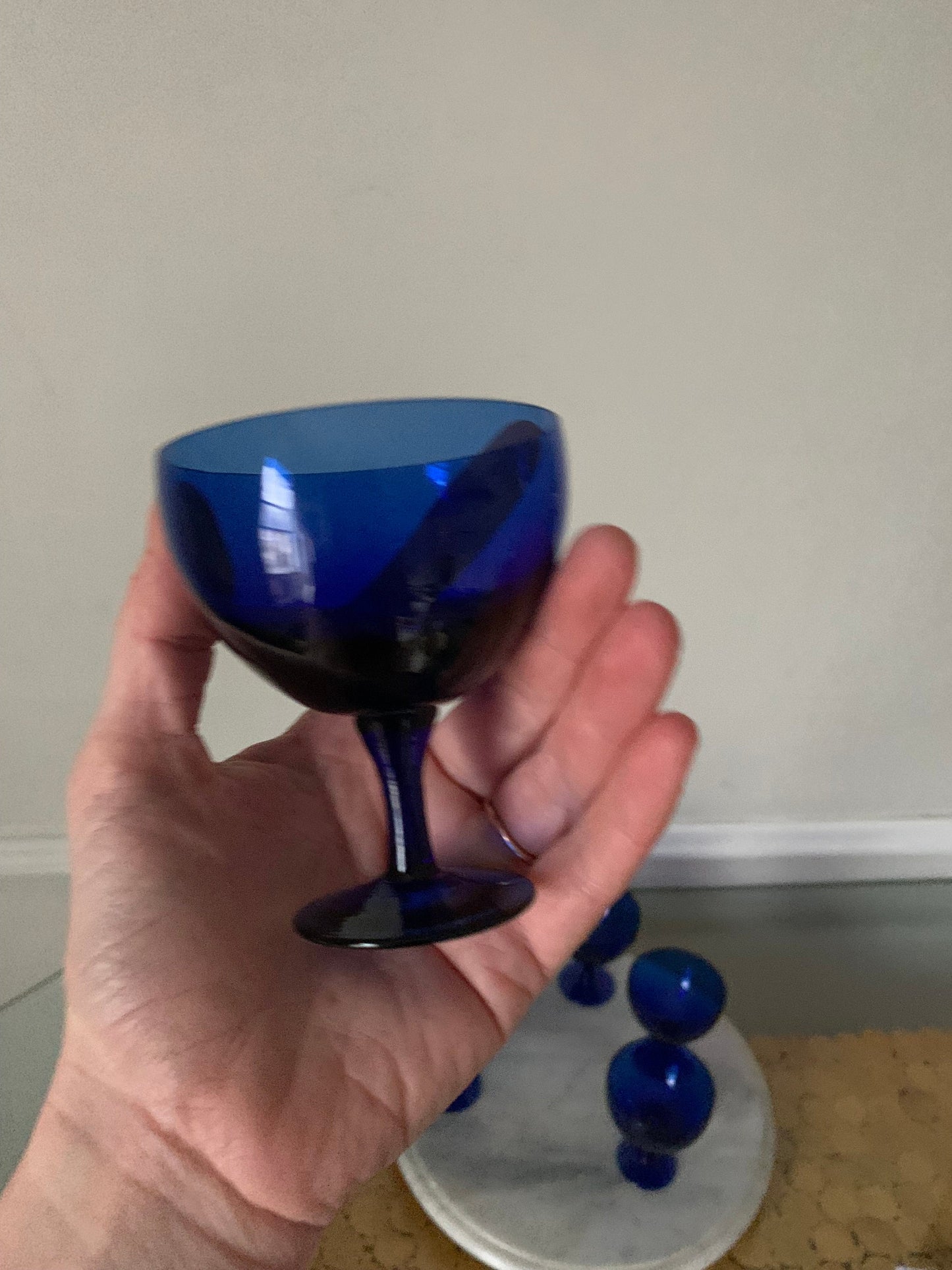 Set of 4 Short Vintage Cobalt Blue Wine Glasses