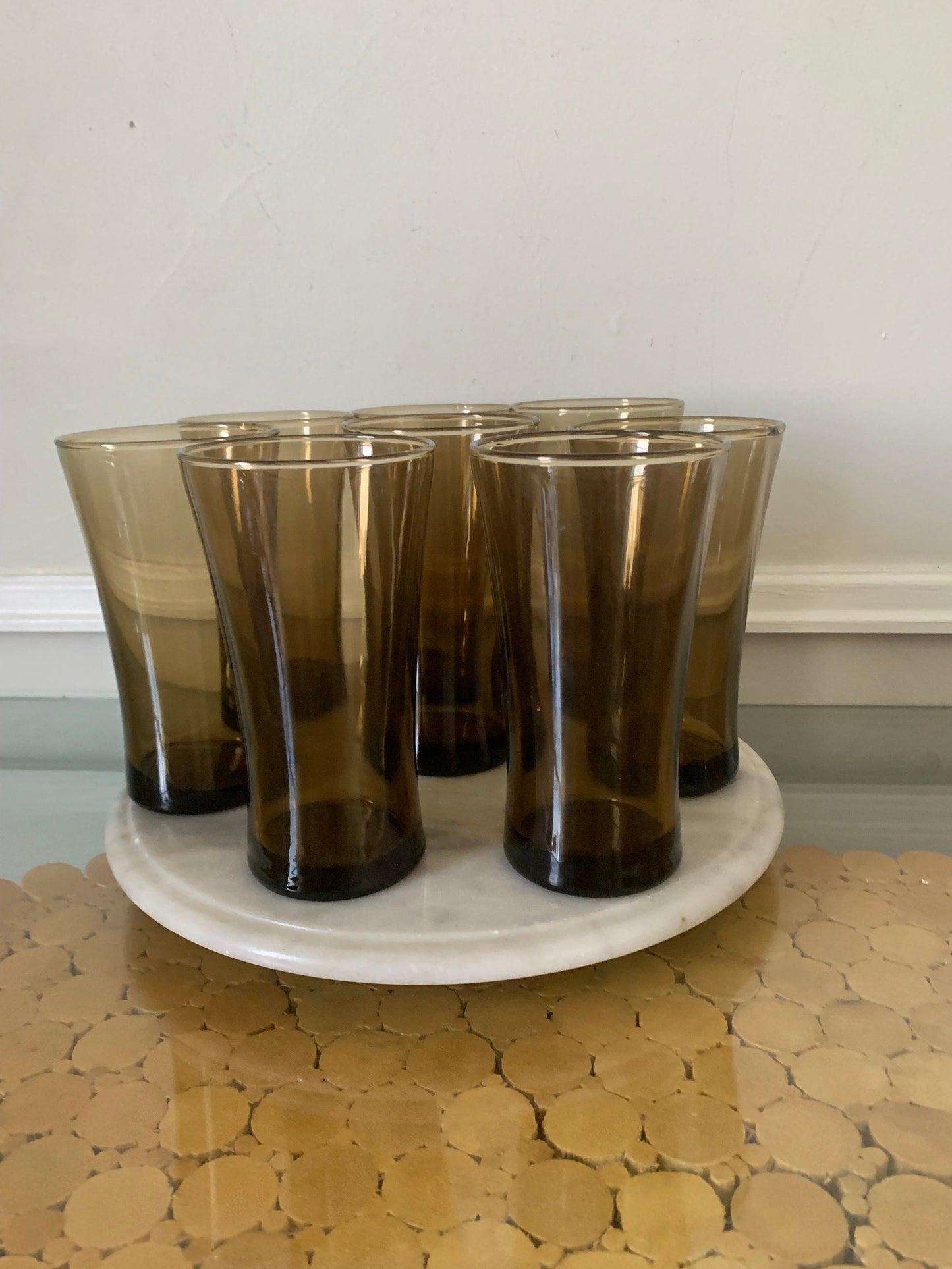 Set of 8 VIntage Tall Flared Anchor Hocking Linden Mocha Large Tumblers 16 oz.